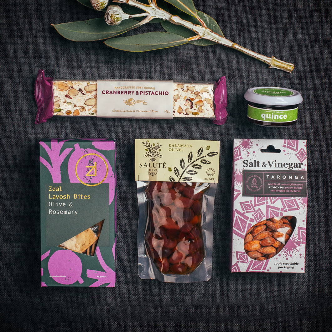 GOURMET SNACK PACK MINI - with Nuts, Olives, Lavosh, Quince Paste, and Nougat. Cheese Platter Range from Gathered Goods Australia - Free Shipping !